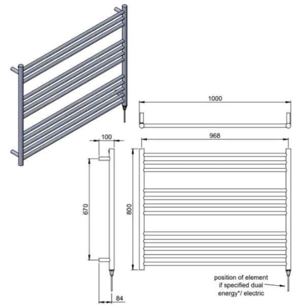 Vogue Ladder Rail Vogue Pearl Straight Ladder Towel Rail in Polished Stainless Steel