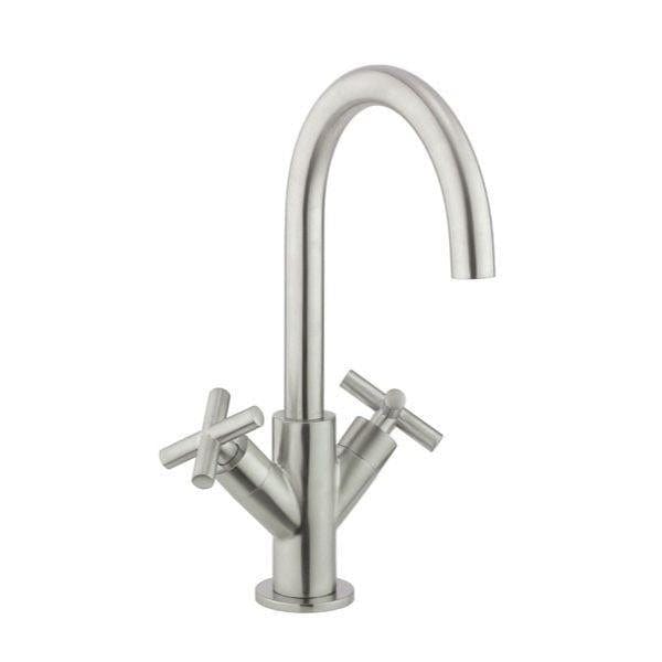 Crosswater Mono Basin Tap Brushed Stainless Steel Effect Crosswater MPRO Crosshead Monobloc Basin Mixer Tap