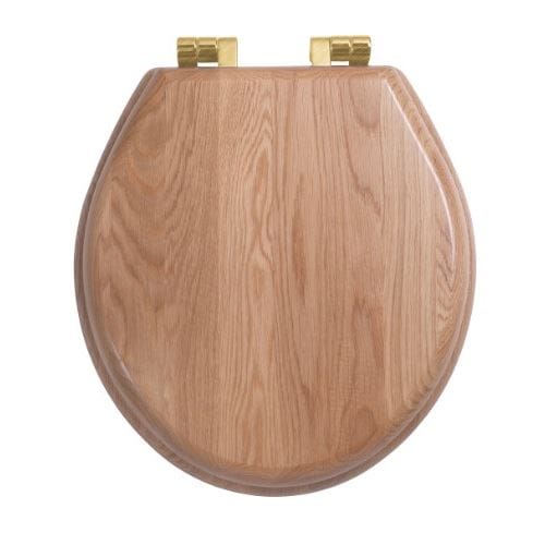 Imperial Toilet Seat Brushed Brass Imperial Oval Solid Wood Toilet Seat in Natural Oak with Soft Close Hinges