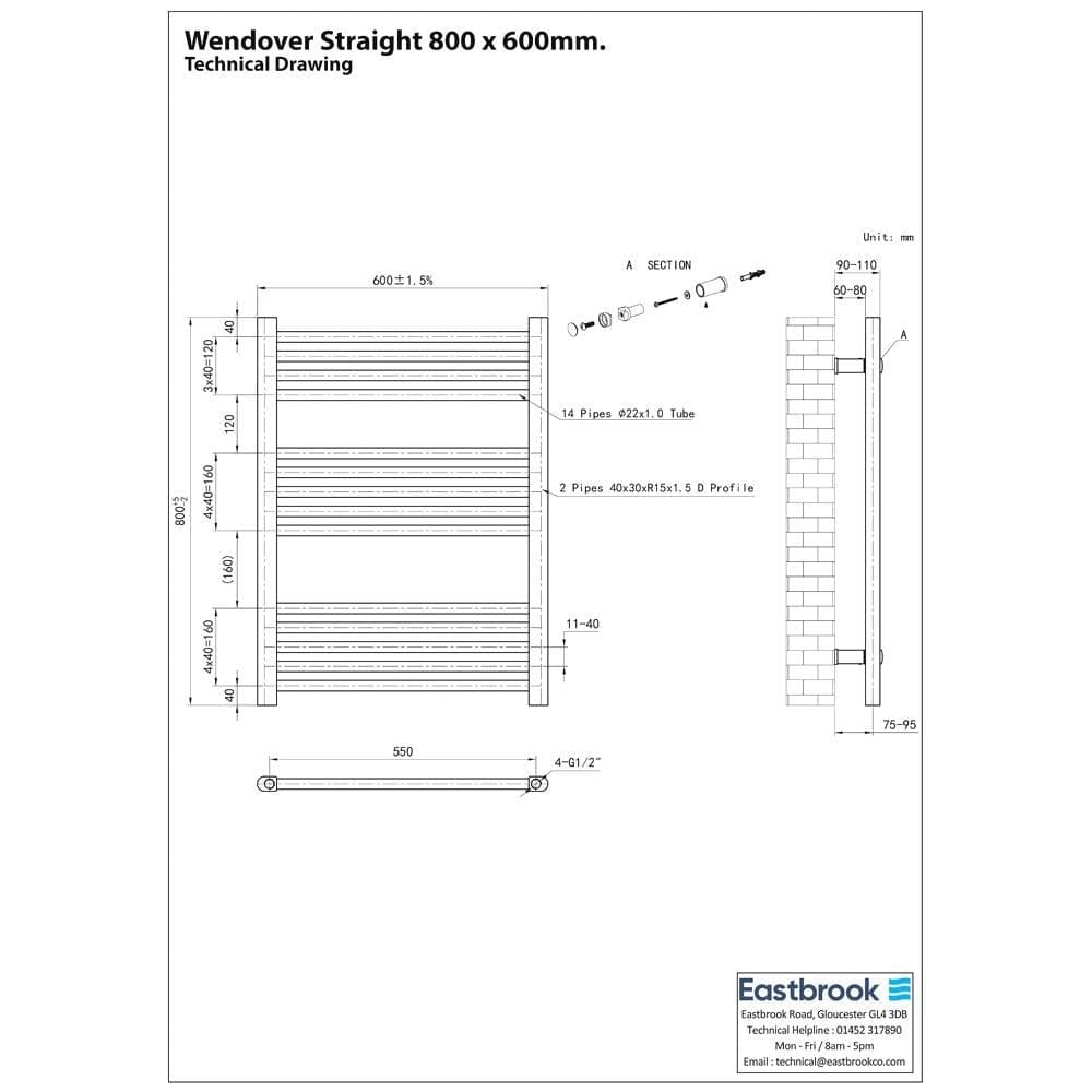 Eastbrook Wendover Straight Heated Towel Rail in Anthracite