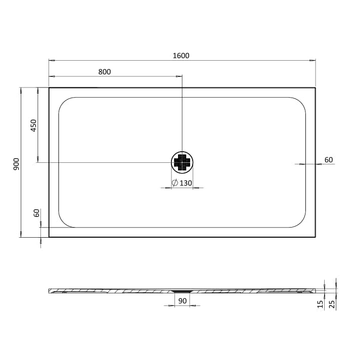 Crosswater Rectangle Shower Tray 900 x 1600mm Crosswater Creo Rectangle 25mm Stone Resin Shower Tray with Waste
