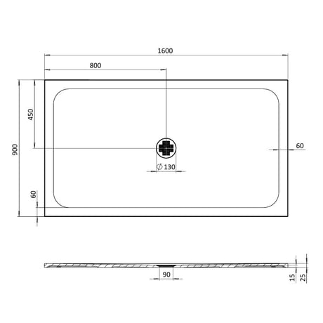 Crosswater Rectangle Shower Tray 900 x 1600mm Crosswater Creo Rectangle 25mm Stone Resin Shower Tray with Waste