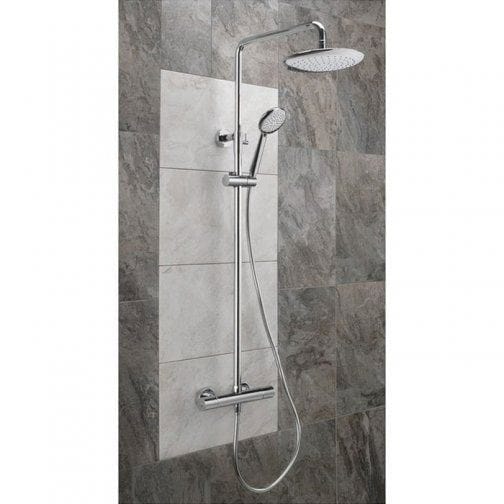 Sagittarius Exposed Shower Set Sagittarius Aurora Deluxe Exposed Shower Valve with Fixed Head, Riser and Handset in Chrome