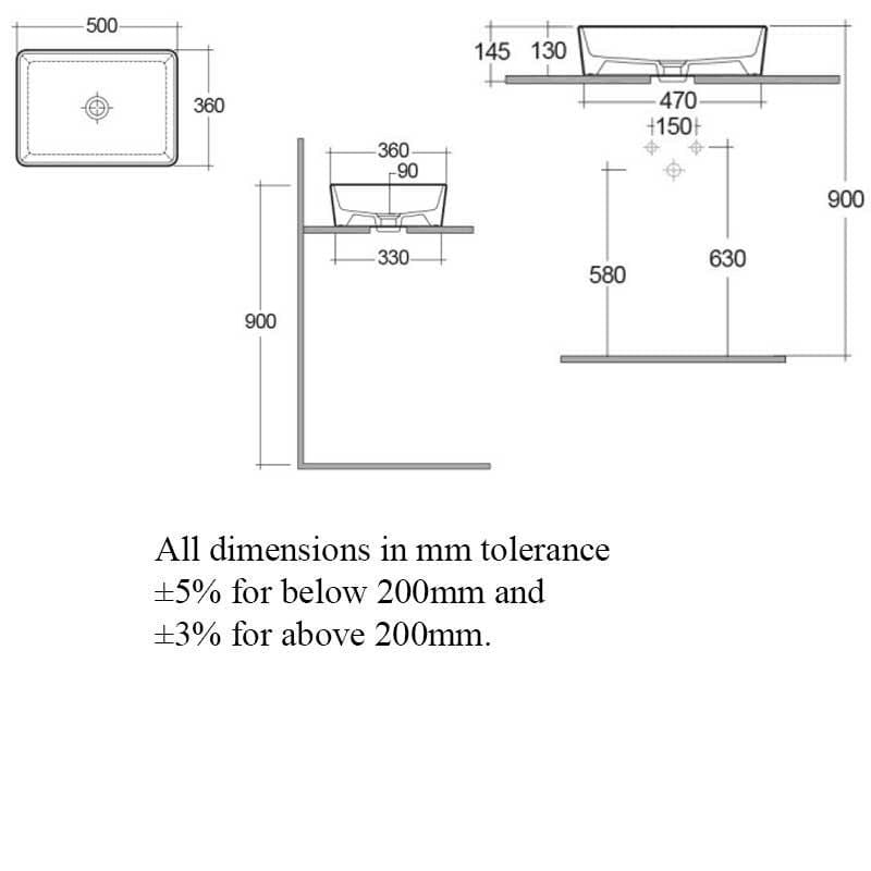 RAK Countertop Basin RAK Moon Rectangular Countertop Basin - 500mm Wide - in White