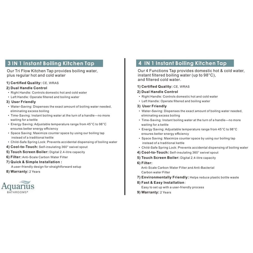 Aquarius Instant Hot Water Tap Aquarius TrueCook 4-in-1 Instant Hot Water Kitchen Tap with Swan Spout