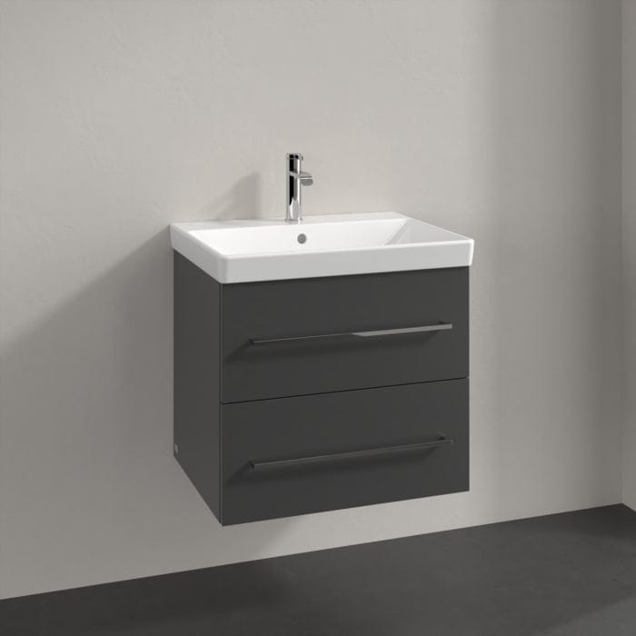 Villeroy & Boch Wall Mounted Vanity Unit Graphite with Chrome Handles Villeroy & Boch Avento Wall Hung Vanity Unit 580mm Two Drawers with Basin