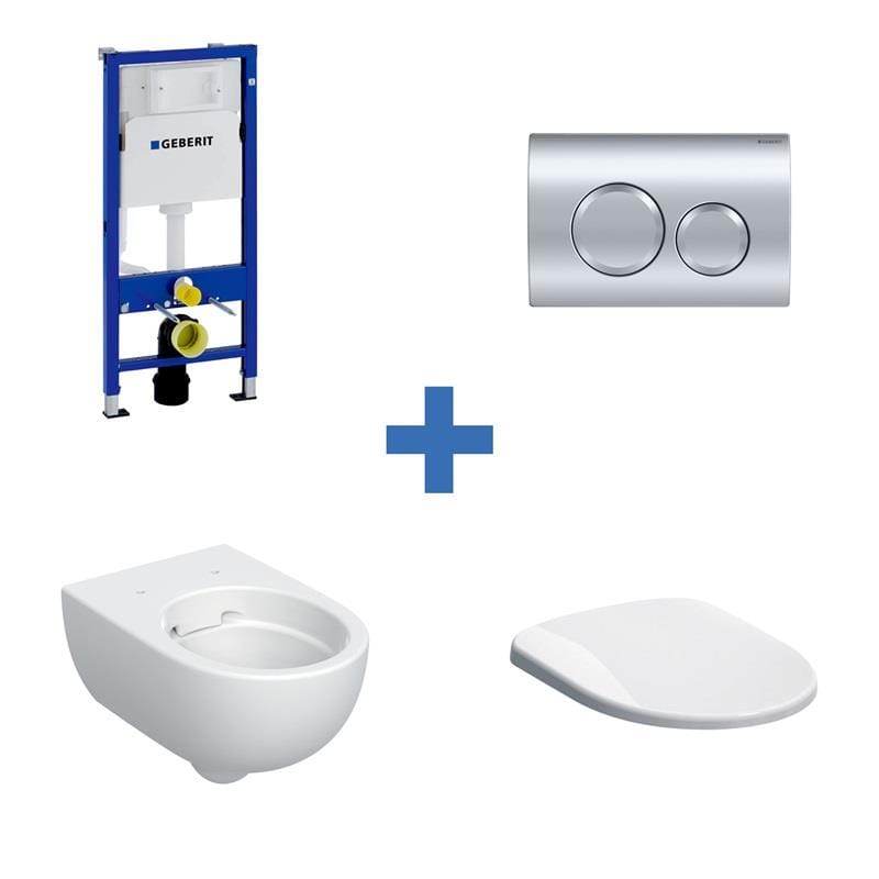 UK Bathroom Store Wall Hung Toilet Geberit Selnova Wall-Hung Rimless Toilet with Frame, Cistern, Flush Plate and Soft Close Seat Pack
