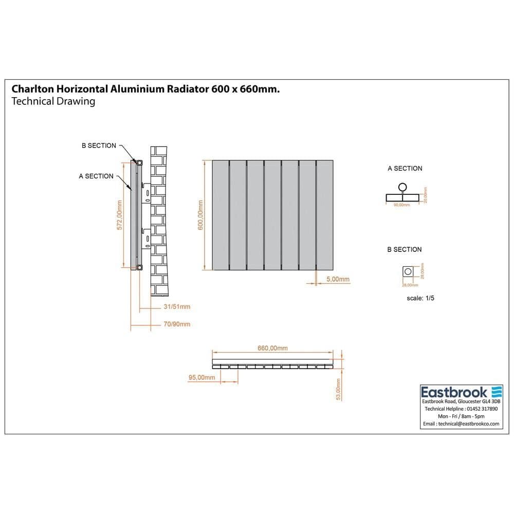 Eastbrook Panel Radiator Eastbrook Charlton Horizontal Aluminium Designer Radiator in Matt White