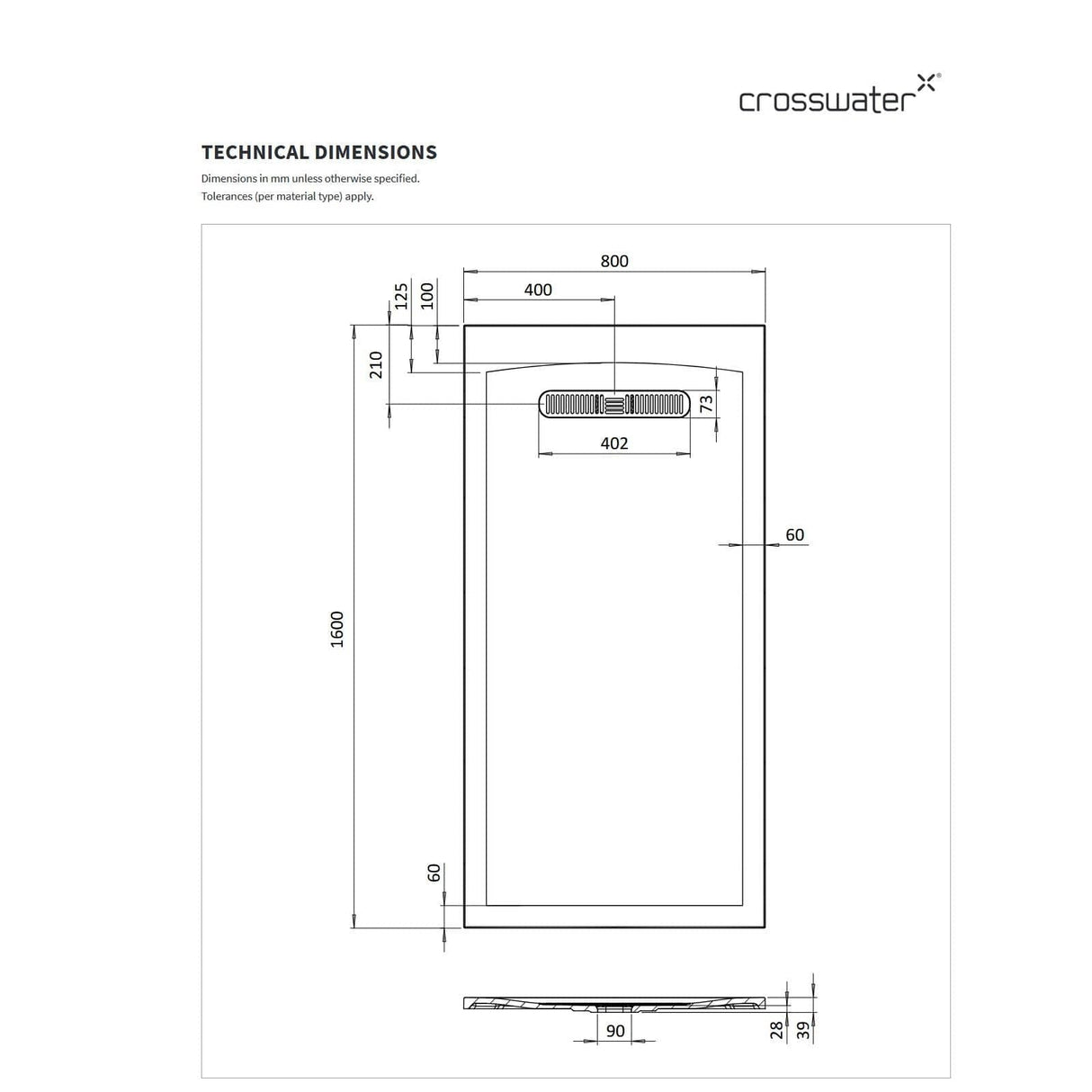 Crosswater Vito Rectangle 25mm Stone Resin Shower Tray