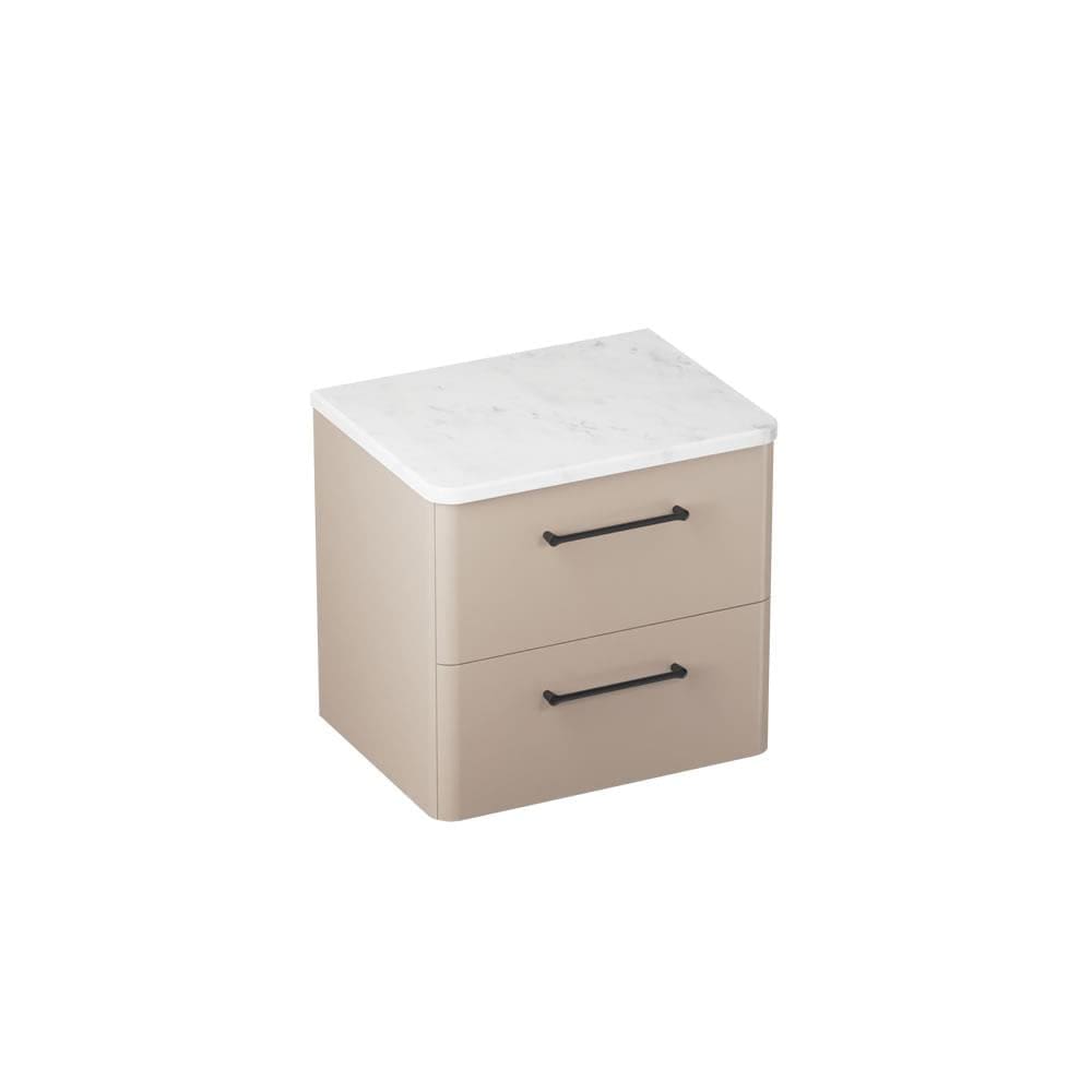 Britton Wall Mounted Vanity Unit Warm Beige / Carrara Marble Effect Worktop / Matt Black Britton Camberwell Wall Mounted 600mm Vanity Unit with Basin or Worktop