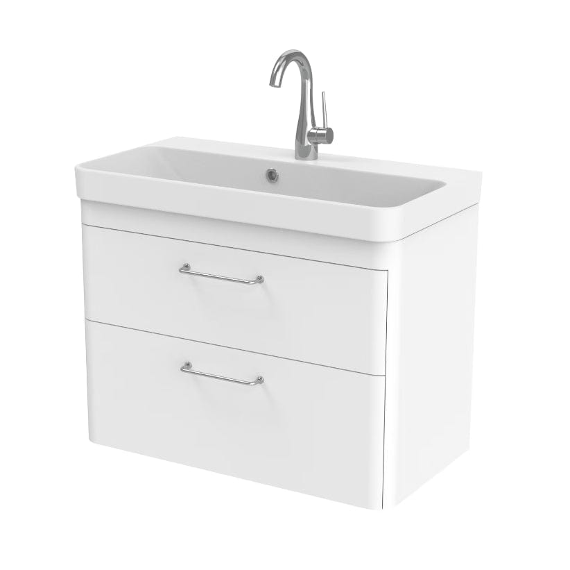 Saneux Wall Mounted Vanity Unit Matte White / 0 Hole Saneux Hyde Vanity Unit With Basin - 700 x 370mm - Two Drawer - Wall Mounted