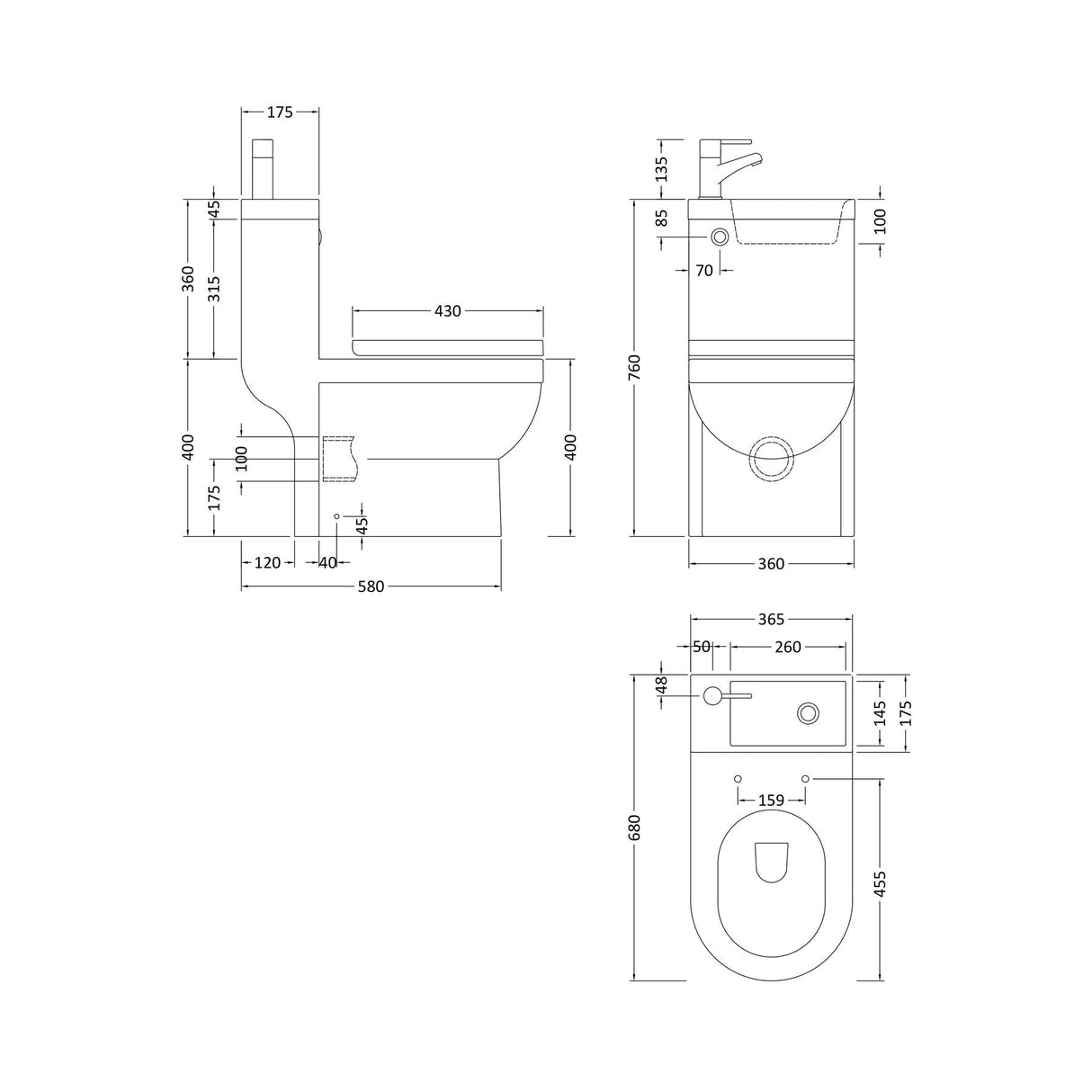 Aquarius Urbano All-in-One Toilet and Basin Unit for Understairs and Cloakrooms