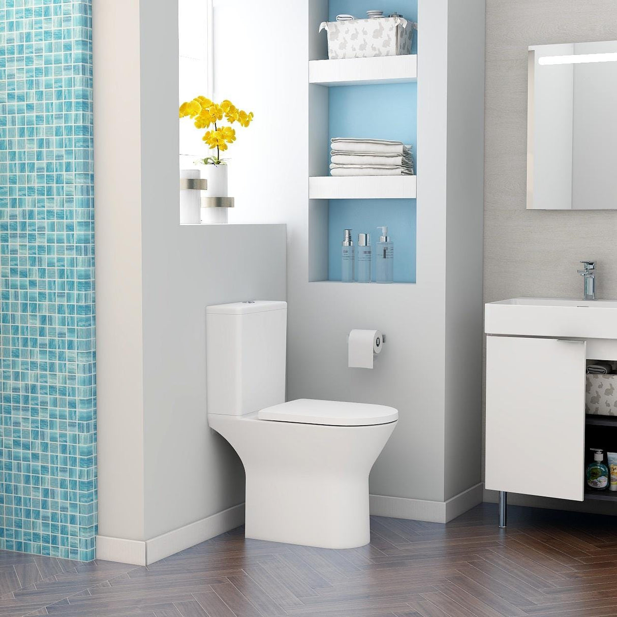 Imex Close Coupled Toilet Imex Blade Rimless Comfort Height Open Back Close Coupled Toilet with Soft Close Seat in White