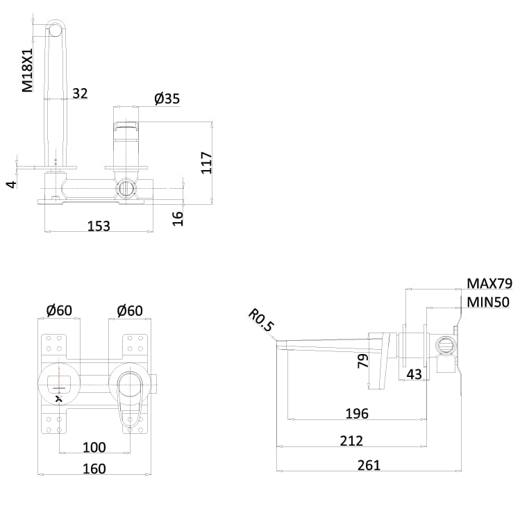 Crosswater Wall Mounted Basin Tap Crosswater Lazo 2 Hole Wall Mounted Basin Mixer Tap