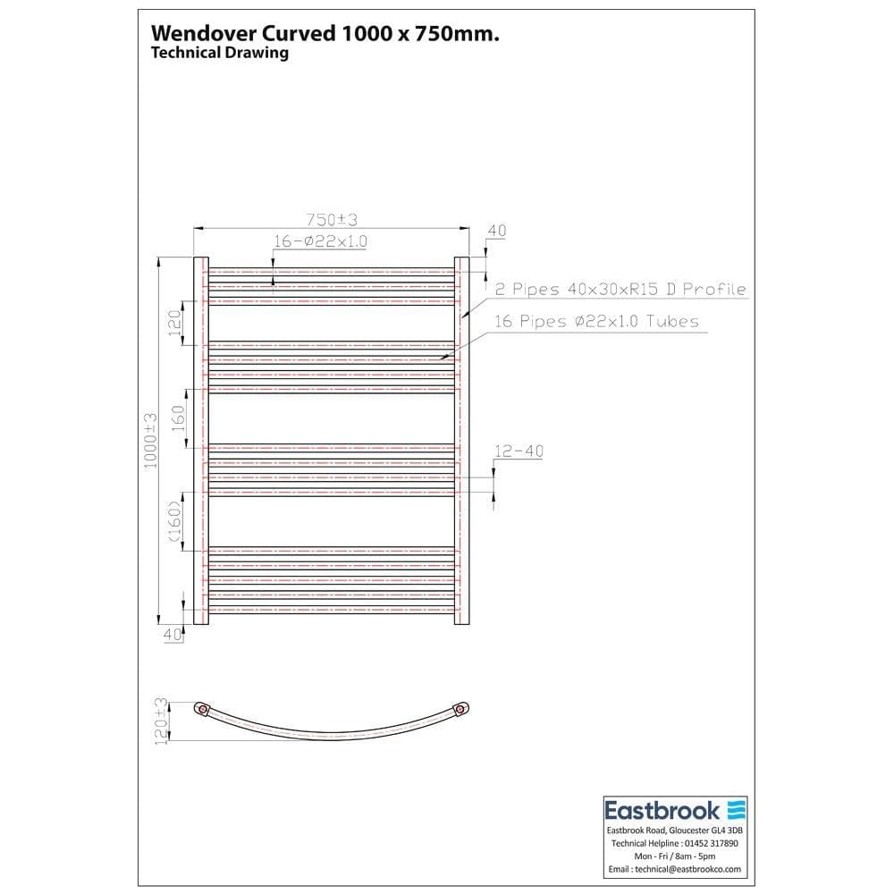 Eastbrook Wendover Curved Vertical Heated Towel Rail in Chrome