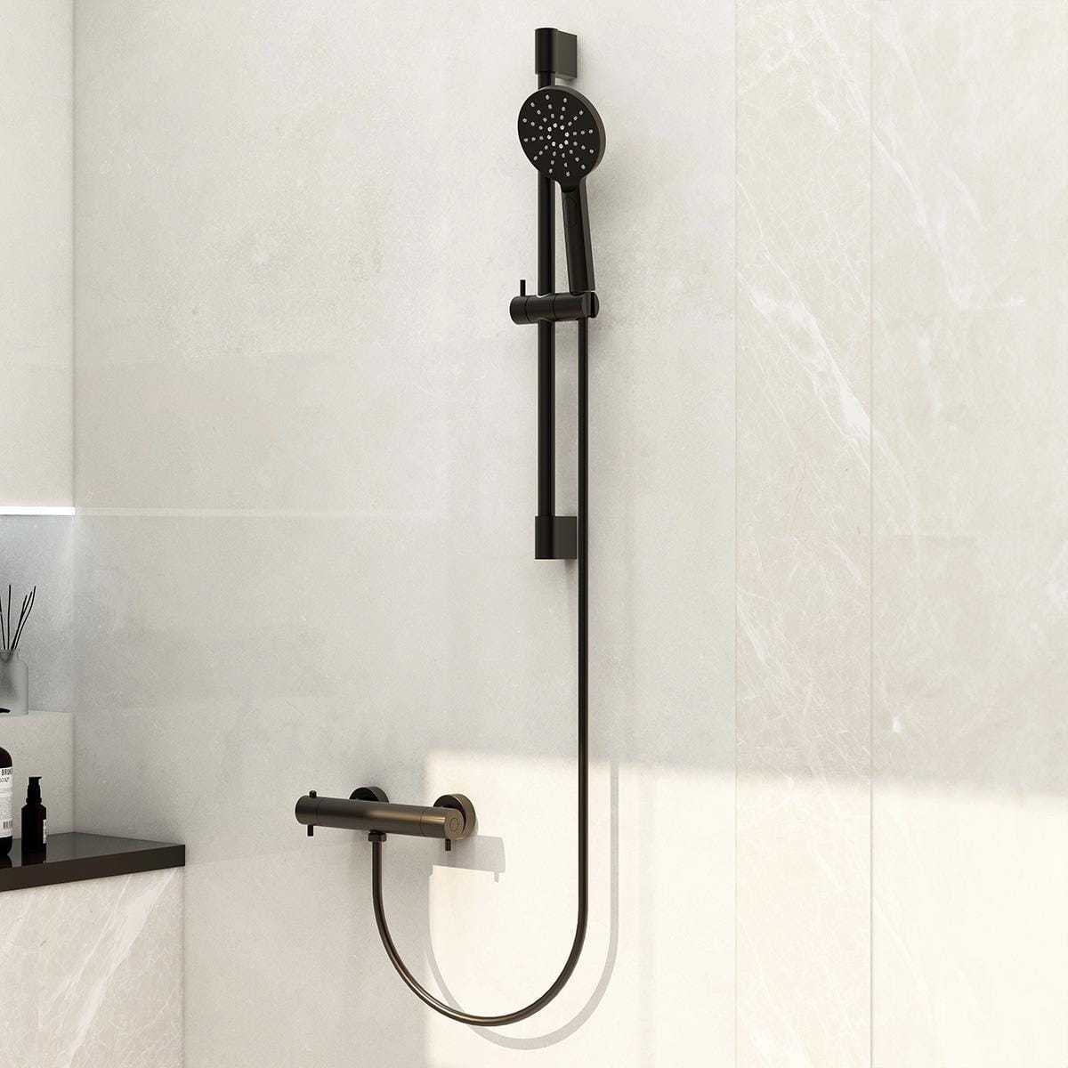 Imex Exposed Shower Set Matt Black Imex Ravine Cool Touch, Easy Fix, Thermostatic Exposed Shower Valve with Slide Rail, Hose And Multifunction Handset