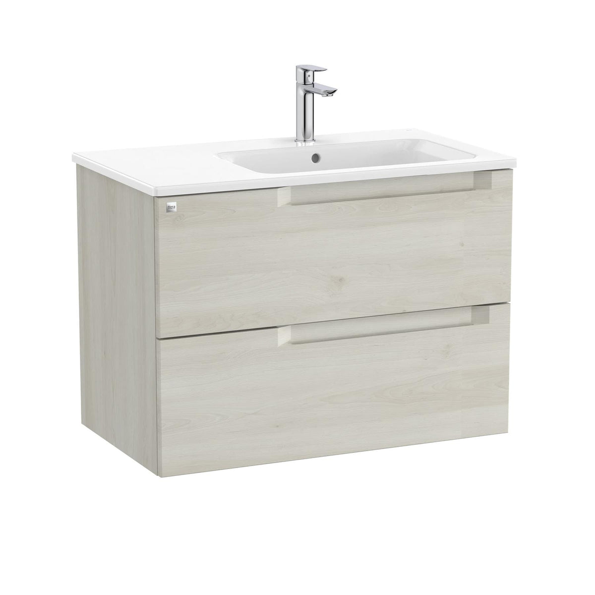 Roca Wall Mounted Vanity Unit White Wood / Right Hand Roca Aleyda 800mm Wall Mounted Two Drawer Vanity Unit with Basin