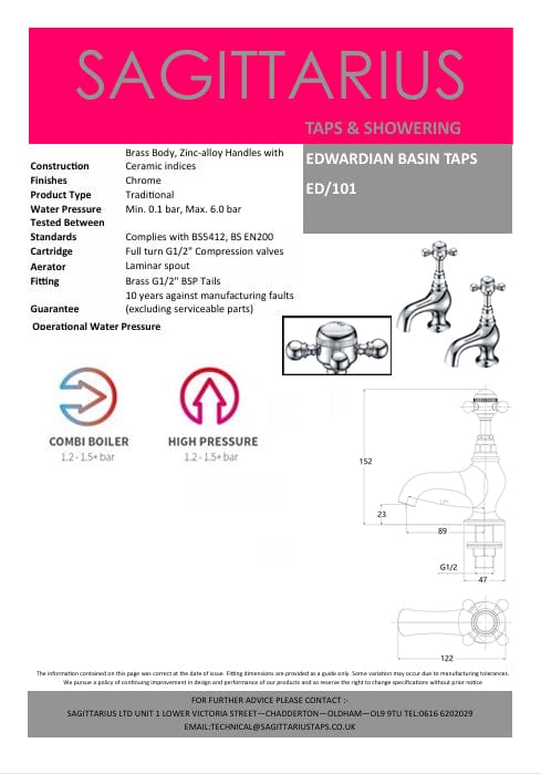 Sagittarius Pillar Basin Tap Sagittarius Edwardian Basin Taps (Pair) - Chrome - ED101C