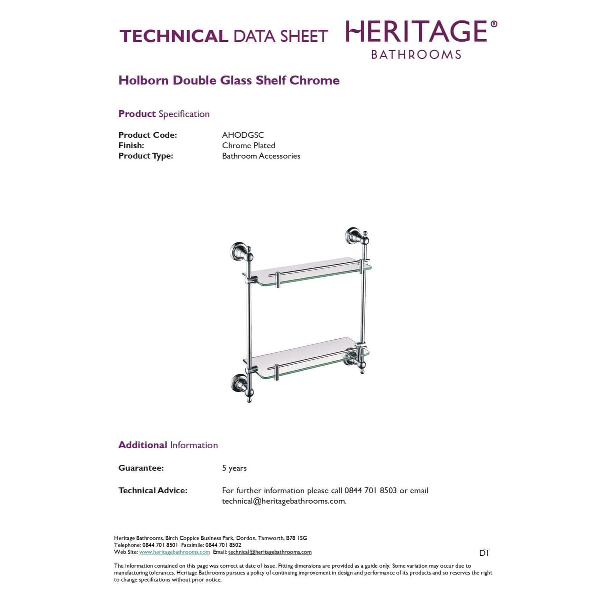 Heritage Shelf Heritage Holborn Double Glass Shelf in Chrome