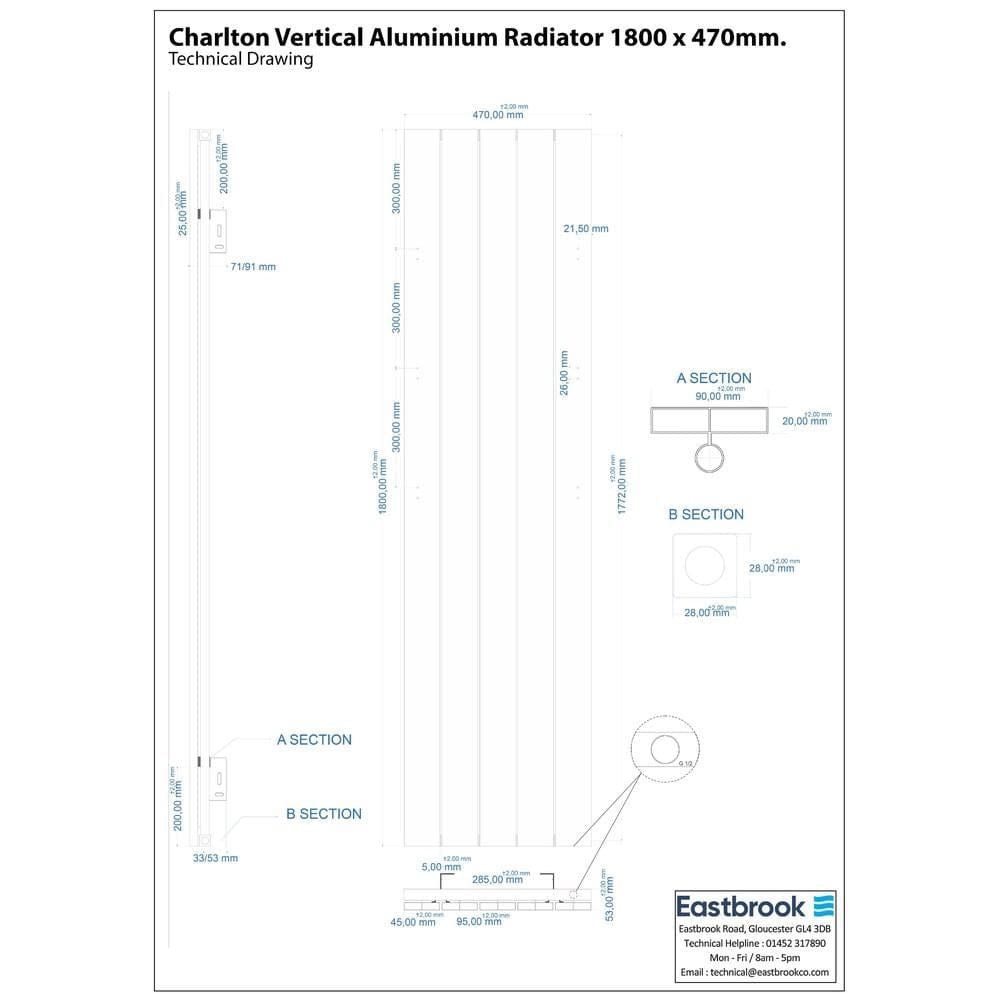 Eastbrook Panel Radiator Eastbrook Charlton Vertical Aluminium Designer Radiator in Matt Anthracite