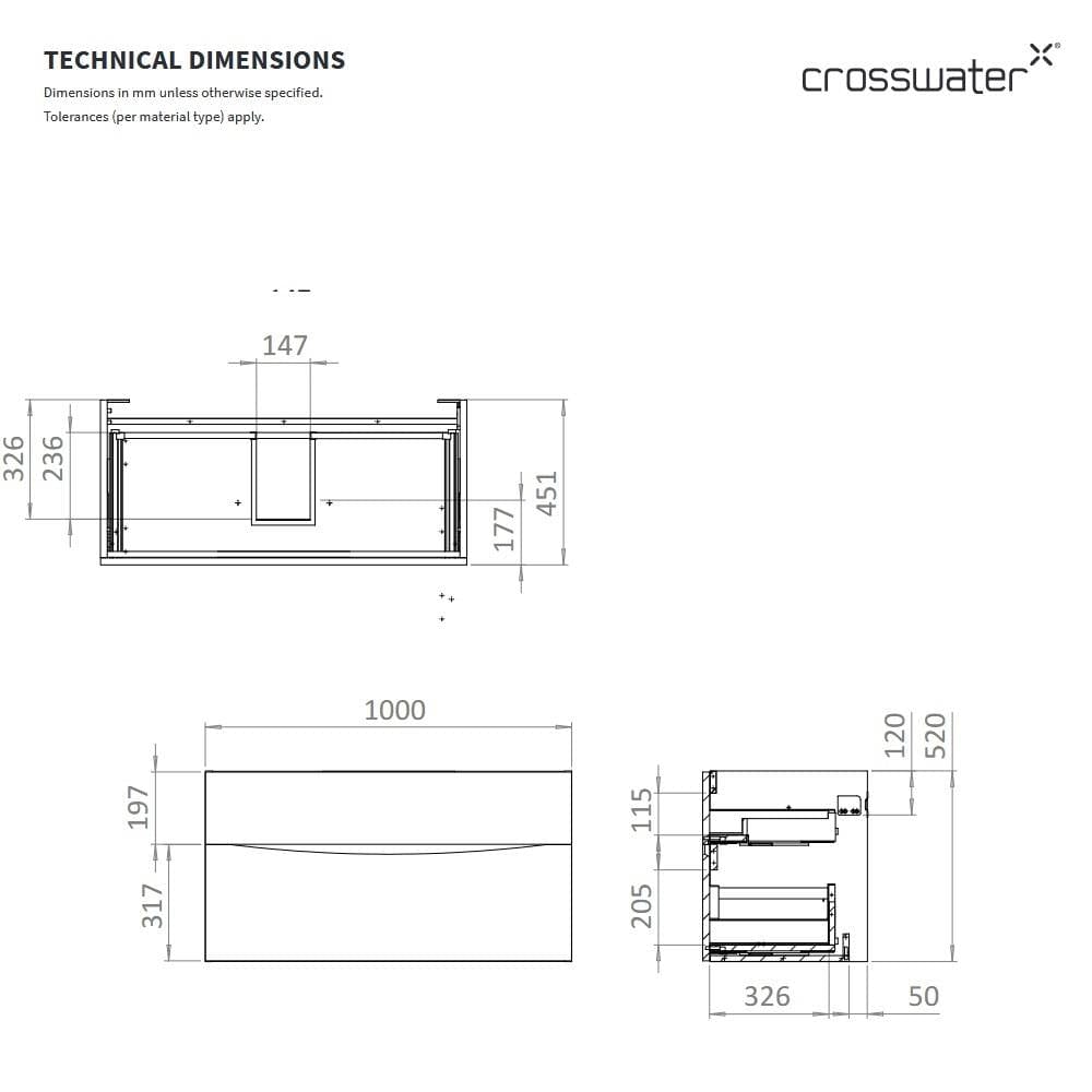 Crosswater Glide II 2 Drawer Vanity Unit with Worktop