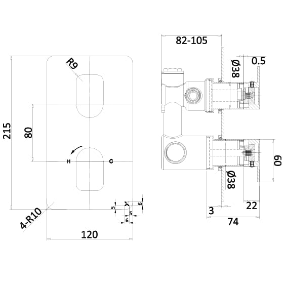 Crosswater Concealed Shower Valve Crosswater Fuse 2 Outlet, 2 Handle Vertical Concealed Shower Valve