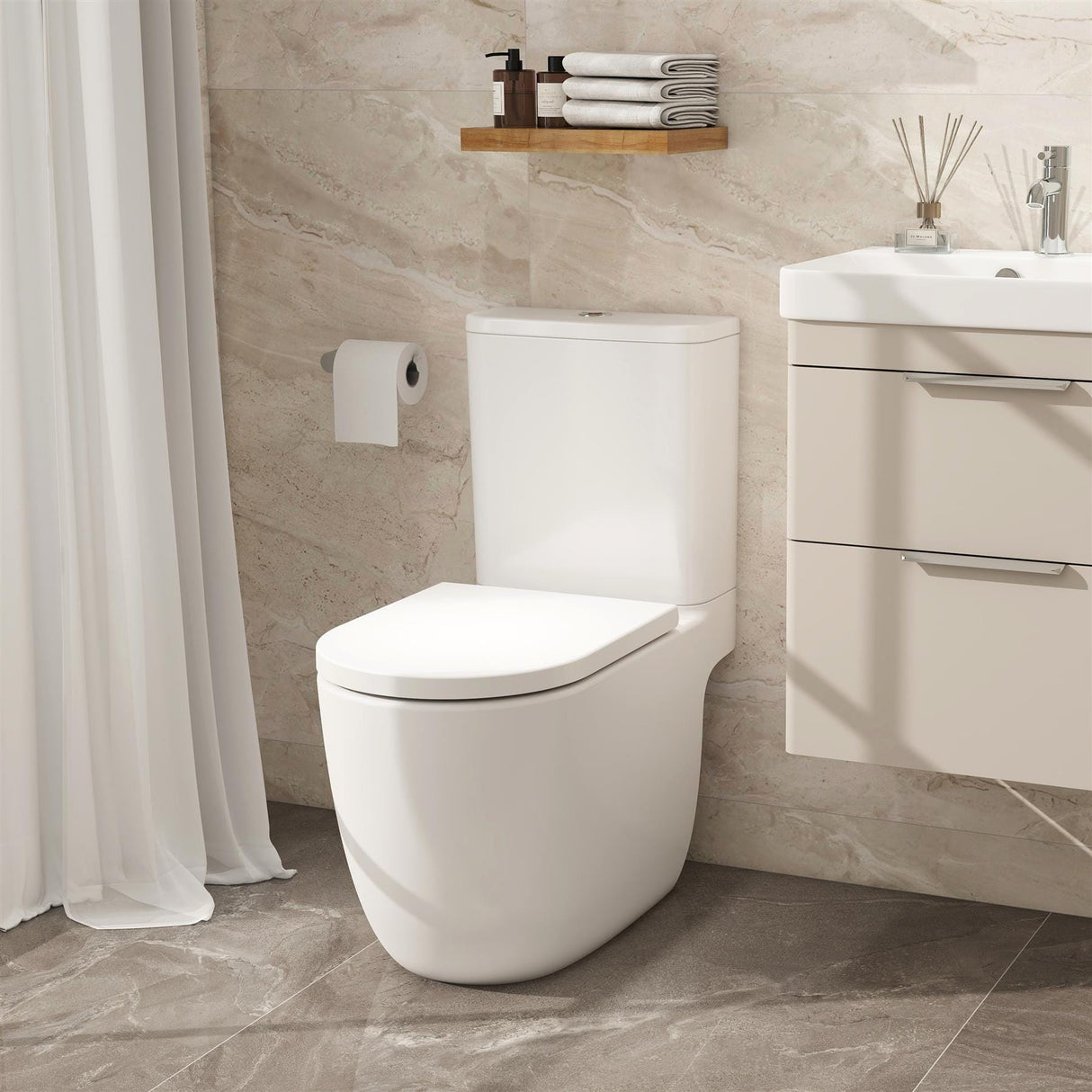 Imex Close Coupled Toilet Imex Luna Rimless UltraVortex Open Back Close Coupled Toilet with Soft Close Seat