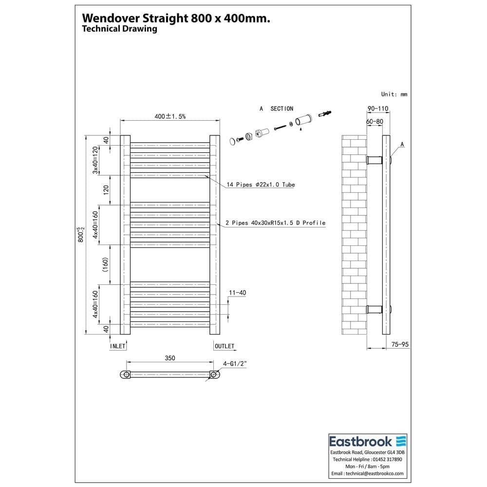 Eastbrook Wendover Straight Vertical Heated Towel Rail in Matt Black