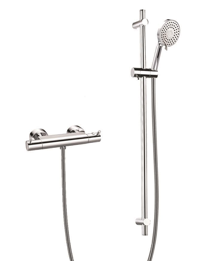 Flova Exposed Shower Set Flova Levo Exposed Thermostatic Bar Shower Valve with Slide Rail and Multi Function Hand Shower in Chrome