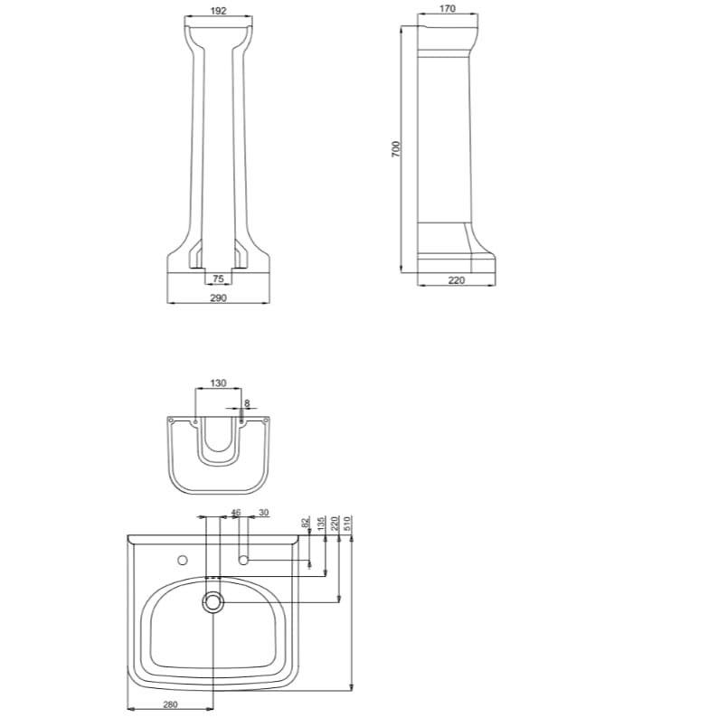 Burlington Wall Hung Basin Burlington Guild Basin with Pedestal or Washstand