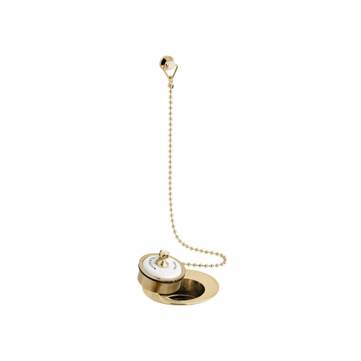 Vado Basin Waste Brushed Brass/Crackled White Booth & Co. Axbridge Ceramic Plug and Chain Basin Waste