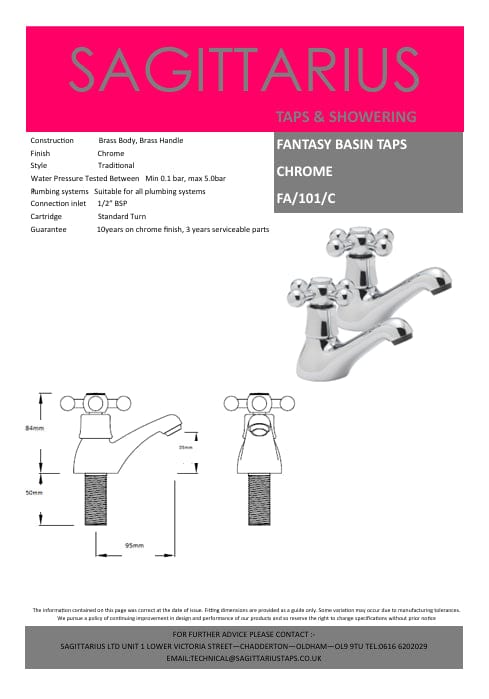 Sagittarius Pillar Basin Tap Sagittarius Fantasy Pillar Basin Taps (Pair) in Chrome