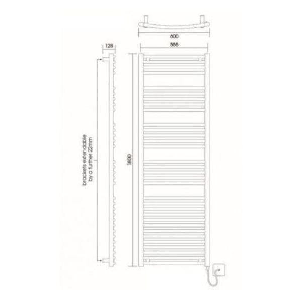 Vogue 1800 x 600 / Electric Only Vogue Combes Curved Ladder Towel Rail in Chrome