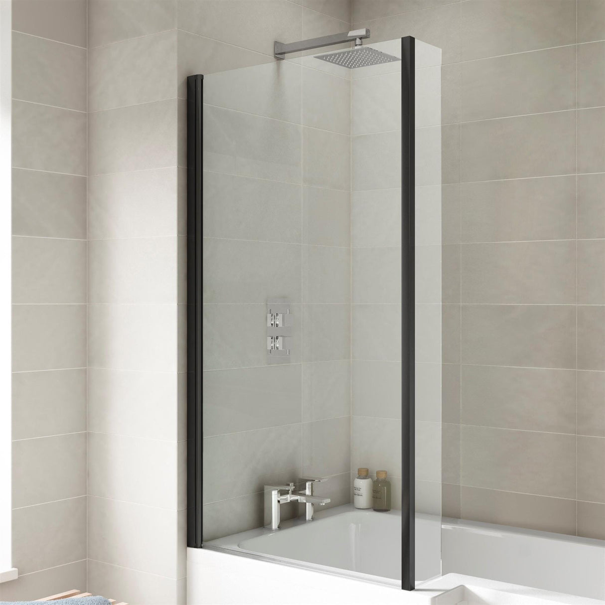 Aquarius Bathrooms Bath Screen Aquarius LevAqua L-Shaped 6mm Hinged Bath Screen with Fixed Return