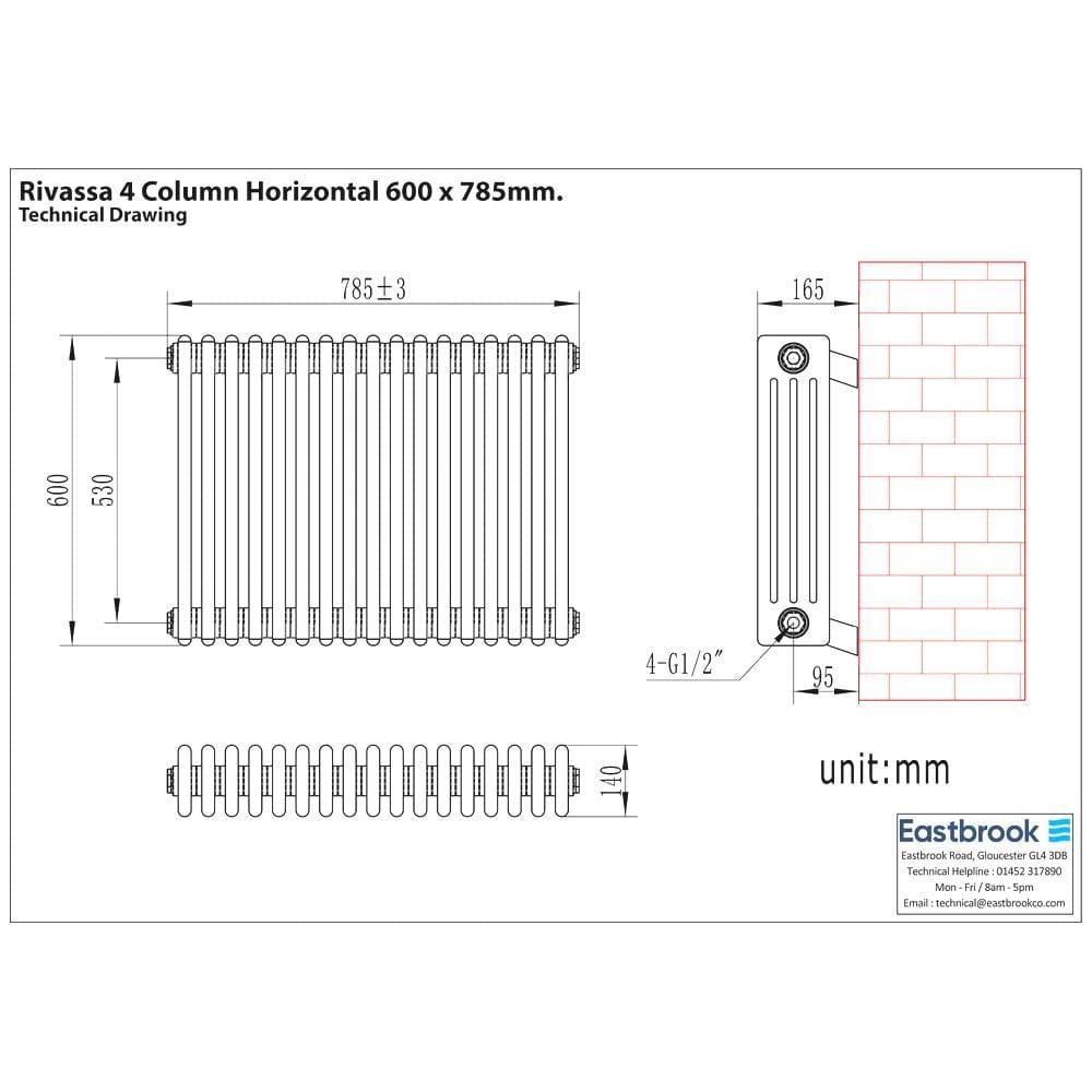 Eastbrook Eastbrook Rivassa Traditional 4 Column Radiator in Gloss White