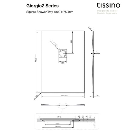 Tissino Rectangle Shower Tray 1800 x 750mm Tissino Giorgio2 Rectangle Shower Tray in Black Slate