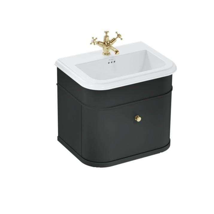 Burlington Wall Mounted Vanity Unit Matt Black / Ceramic Basin - 3 Tap Hole / Gold Burlington Chalfont 650mm Wall Mounted Single Drawer Vanity Unit with Basin
