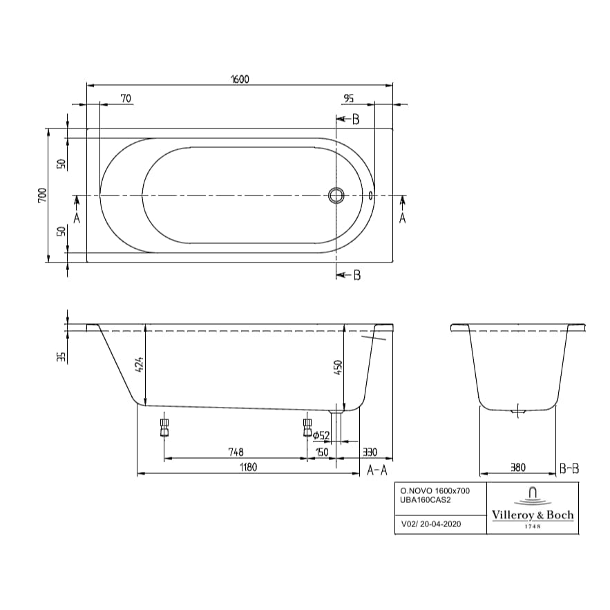 Villeroy & Boch Single Ended Bath Villeroy & Boch O.novo Single Ended Bath