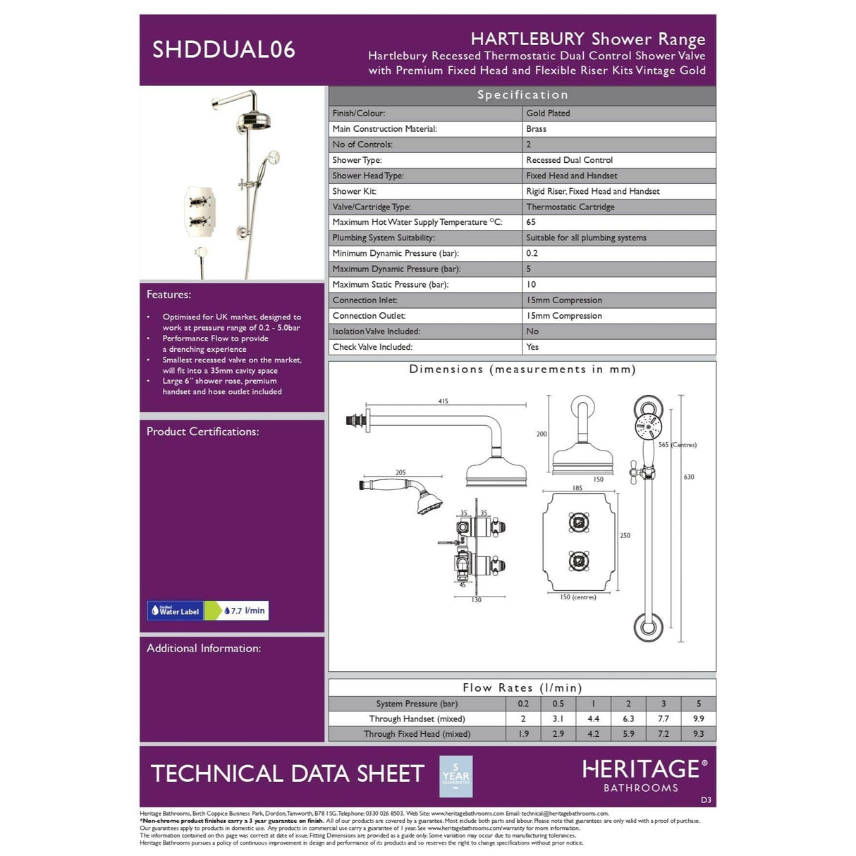 Heritage Concealed Shower Set Heritage Hartlebury Concealed Shower with Deluxe Fixed Head and Premium Flexible Kit