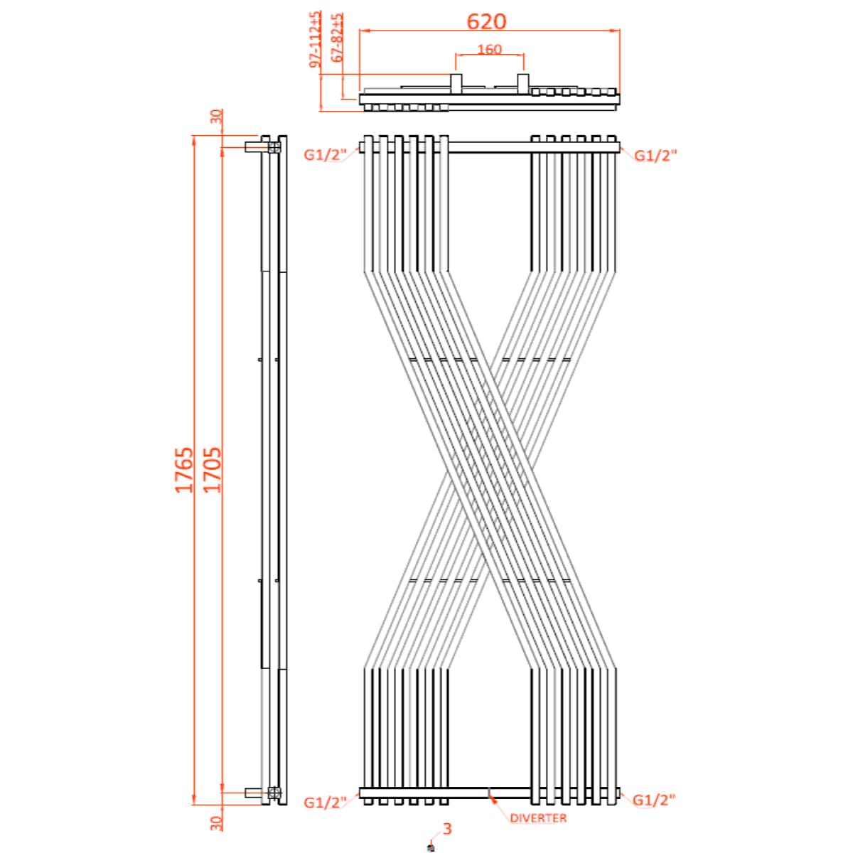Reina Unique Radiator Reina Coredo Designer Central Heating Radiator - 1760 x 620mm