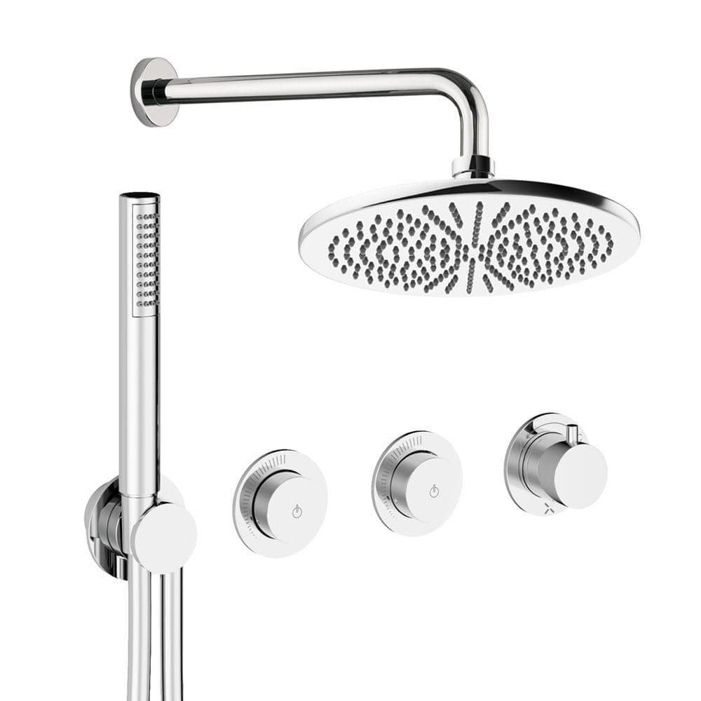 UK Bathroom Store Concealed Shower Set Chrome / Wall Arm / 300mm Crosswater Module Shower Set 8 - 2 Outlet with Pencil Handset and Overhead Shower