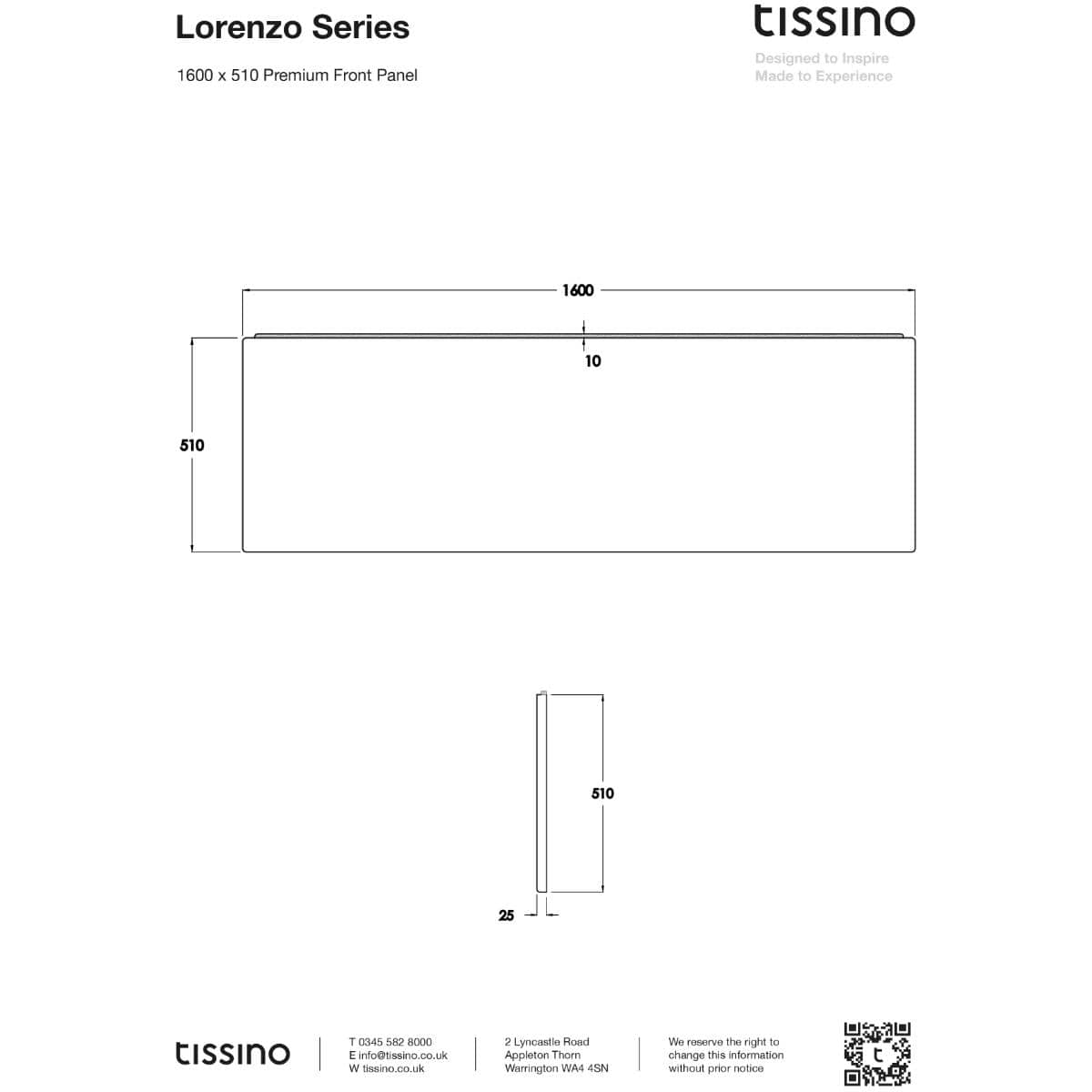Tissino Bath Panel 1600 x 510mm / Premium Tissino Lorenzo Front Bath Panel