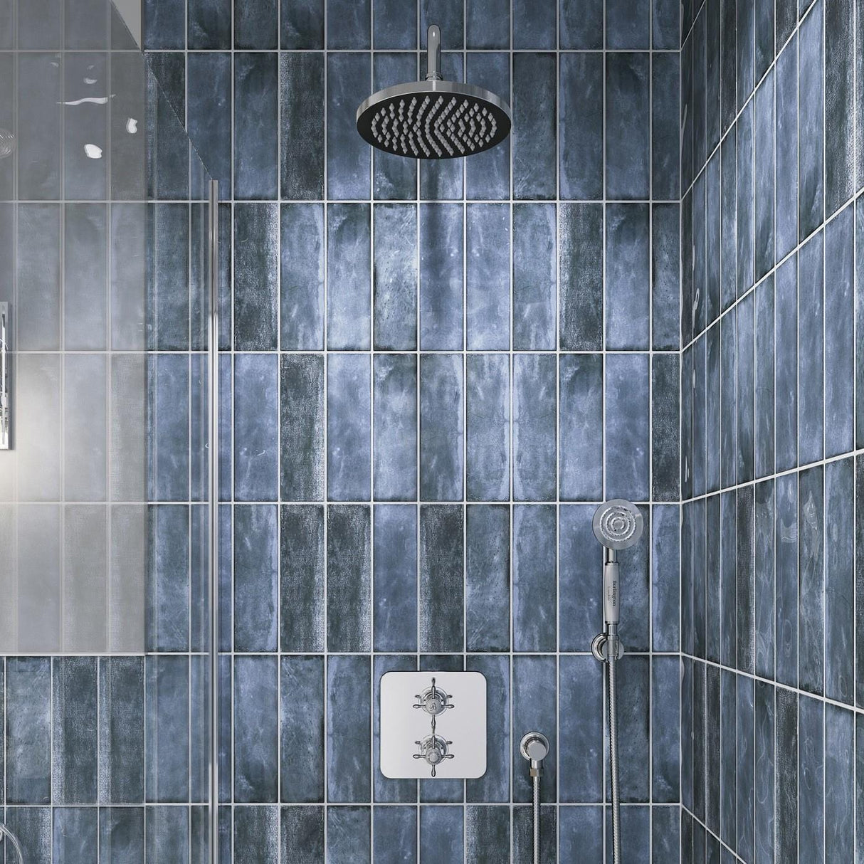 Burlington Concealed Shower Set Burlington Guild Square 1 Outlet, 2 Handle Concealed Thermostatic Shower Valve with Fixed Shower Arm & Head, Holder & Handset with Hose & Outlet Elbow