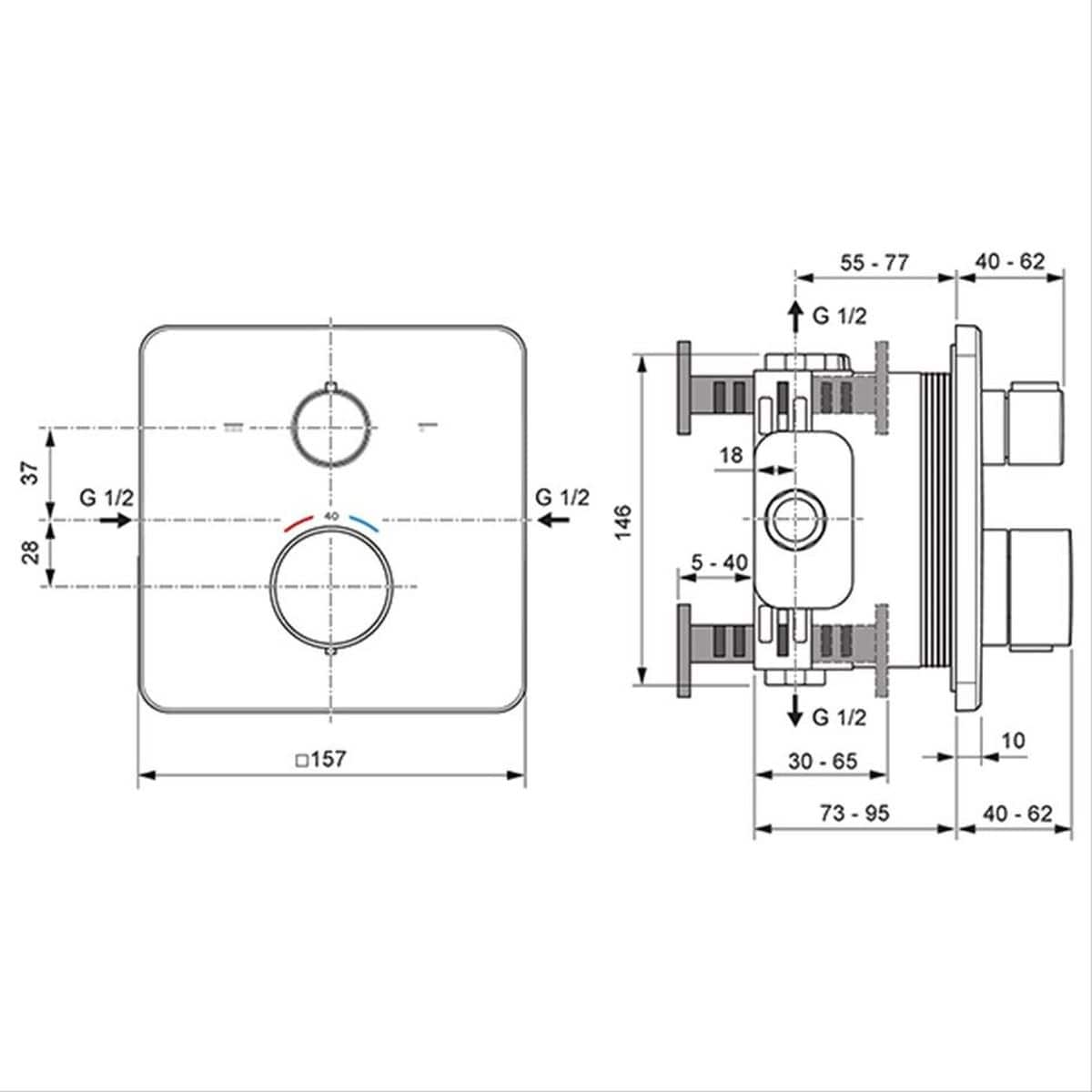 Ideal Standard Concealed Shower Valve Ideal Standard Ceratherm C25 2 Outlet Square Concealed Valve Trim-set
