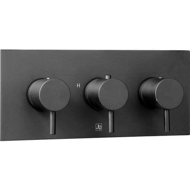 JTP Concealed Shower Valve Matt Black JTP VOS 3 Outlet, 3 Handle, Horizontal Concealed Thermostatic Shower Valve