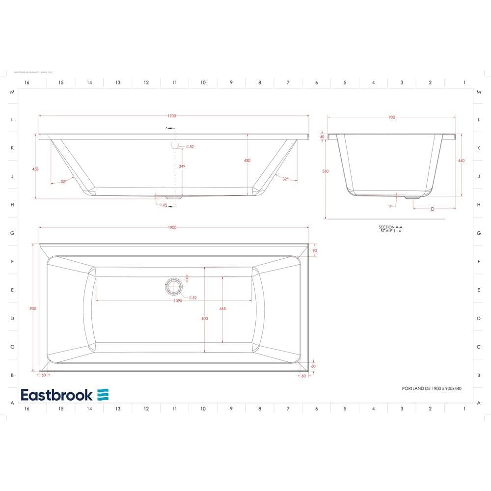 Eastbrook Double Ended Bath 1900 x 900mm / 5mm Eastbrook Portland Double Ended Bath
