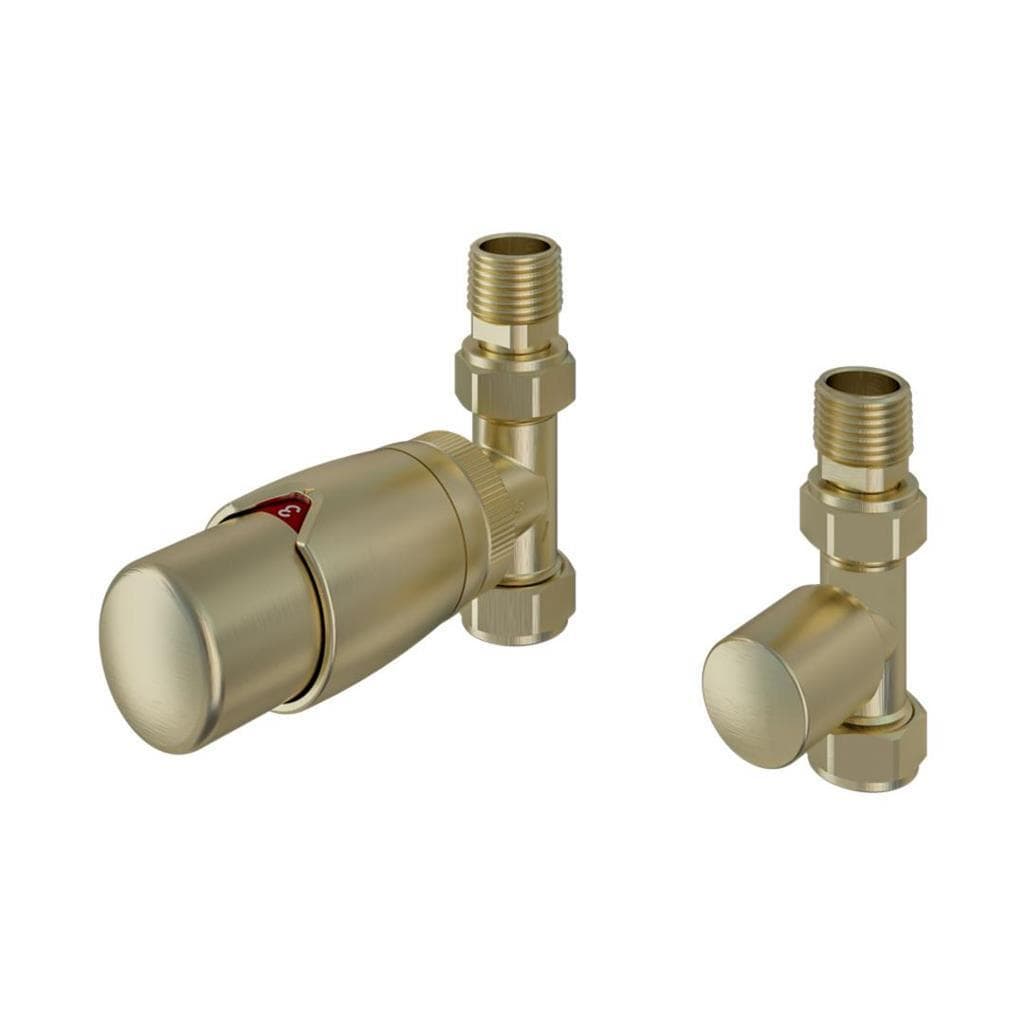 Eastbrook Radiator Valve Brushed Brass Eastbrook Darlington Straight Thermostatic Radiator Valve with Lockshield (Pair)