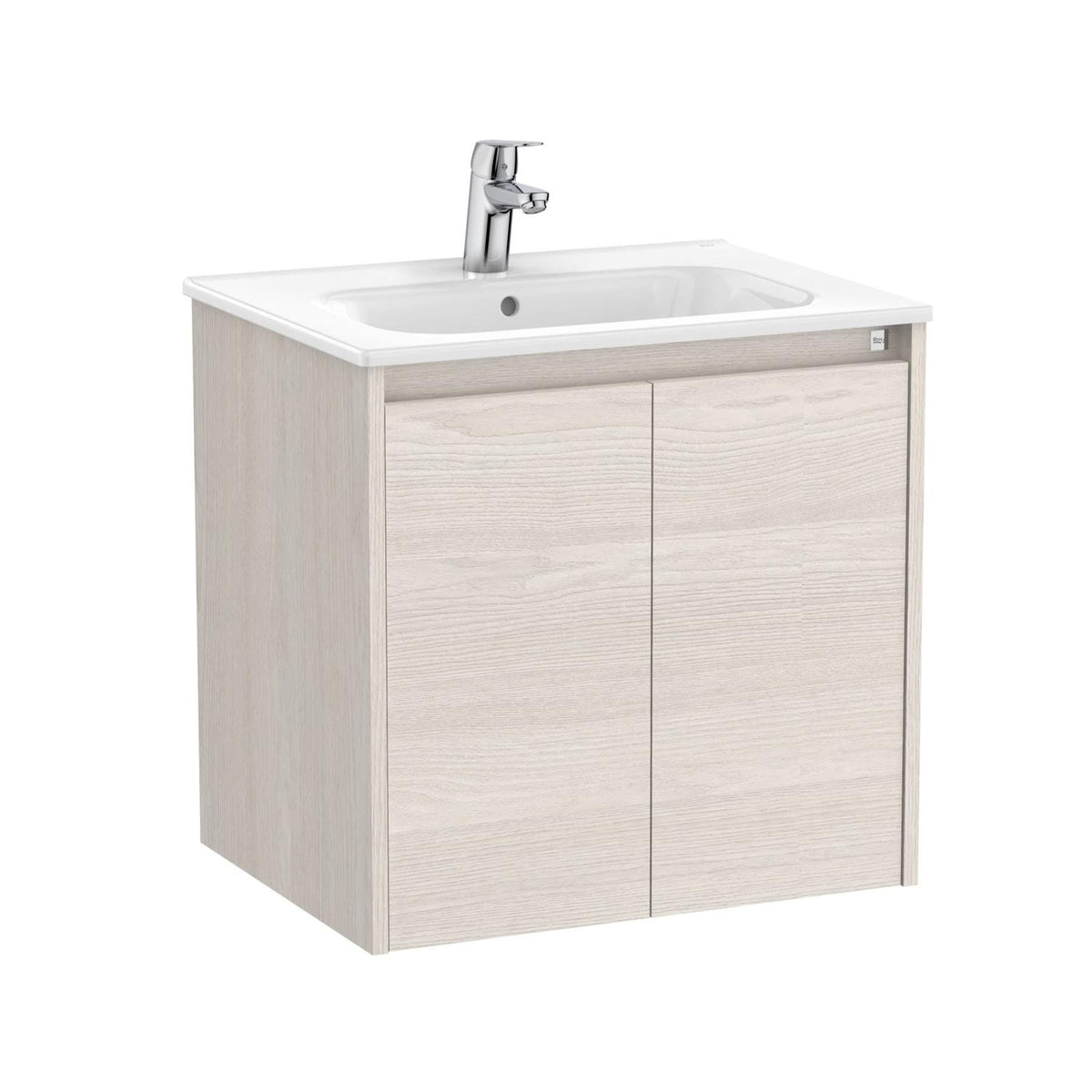 Roca Wall Mounted Vanity Unit Nordic Ash Roca Tenet 600mm Wall Mounted Two Door Vanity Unit with Basin