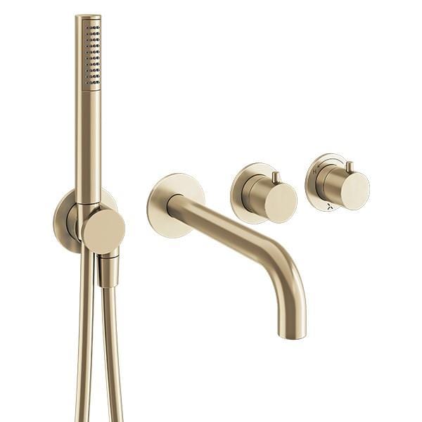 Crosswater Concealed Shower Valve Brushed Brass Crosswater MPRO Module 2 Outlet, 2 Handle Concealed Thermostatic Shower Valve with Bath Spout and Shower Handset