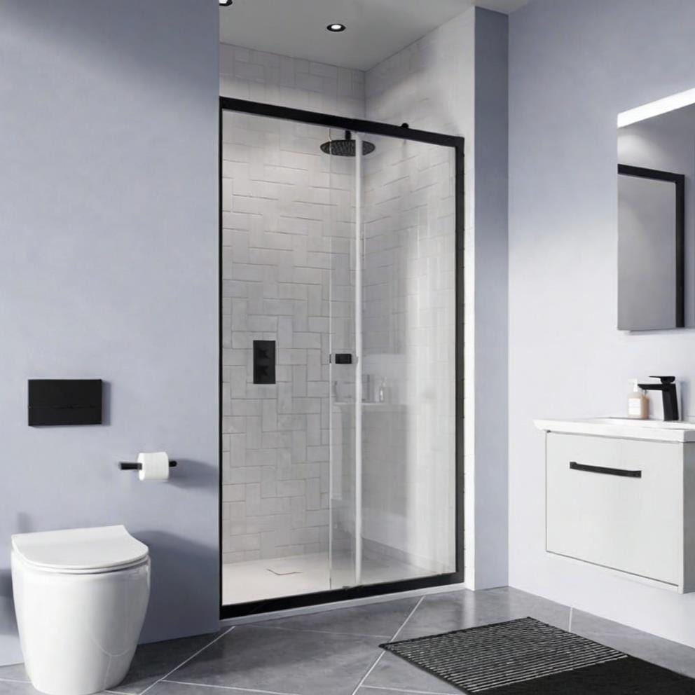 Crosswater Sliding Shower Door Matt Black / 1400mm Crosswater Clear 6 Single Sliding Shower Door